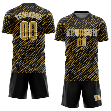 Custom Black Old Gold-White Line Sports Sublimation Soccer Uniform Jersey