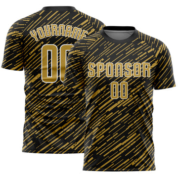 Custom Black Old Gold-White Line Sports Sublimation Soccer Uniform Jersey