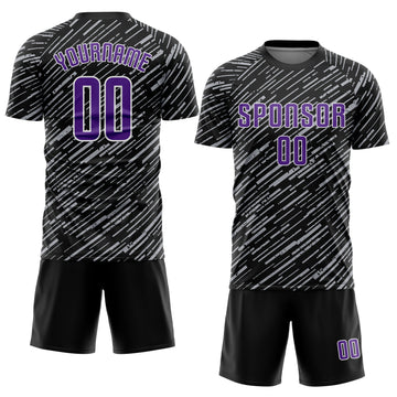Custom Black Purple Gray-White Line Sports Sublimation Soccer Uniform Jersey