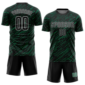 Custom Black Kelly Green-White Line Sports Sublimation Soccer Uniform Jersey