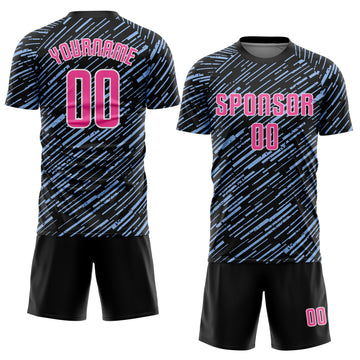 Custom Black Pink Light Blue-White Line Sports Sublimation Soccer Uniform Jersey
