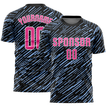 Custom Black Pink Light Blue-White Line Sports Sublimation Soccer Uniform Jersey