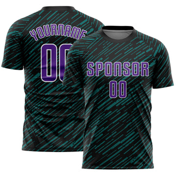 Custom Black Purple Teal-White Line Sports Sublimation Soccer Uniform Jersey