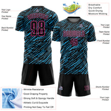 Загрузить изображение в средство просмотра галереи, Custom Black Sky Blue-Pink Line Sports Sublimation Soccer Uniform Jersey
