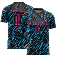 Загрузить изображение в средство просмотра галереи, Custom Black Sky Blue-Pink Line Sports Sublimation Soccer Uniform Jersey
