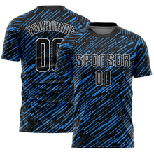 Загрузить изображение в средство просмотра галереи, Custom Black Powder Blue-White Line Sports Sublimation Soccer Uniform Jersey
