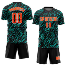 Загрузить изображение в средство просмотра галереи, Custom Black Orange Aqua-White Line Sports Sublimation Soccer Uniform Jersey

