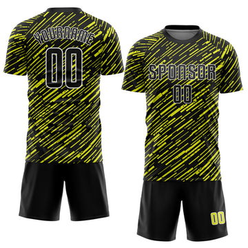 Custom Black Neon Yellow-White Line Sports Sublimation Soccer Uniform Jersey