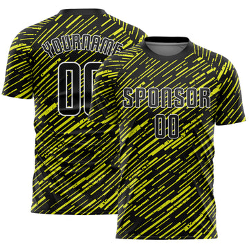 Custom Black Neon Yellow-White Line Sports Sublimation Soccer Uniform Jersey