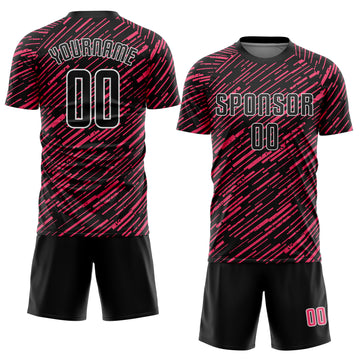 Custom Black Neon Pink-White Line Sports Sublimation Soccer Uniform Jersey