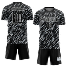 Charger l'image dans la galerie, Custom Black Silver-White Line Sports Sublimation Soccer Uniform Jersey
