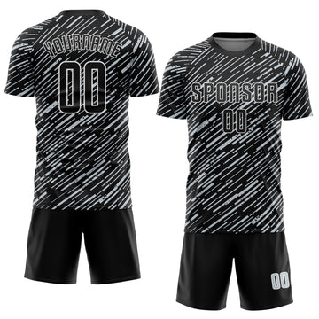 Custom Black Silver-White Line Sports Sublimation Soccer Uniform Jersey
