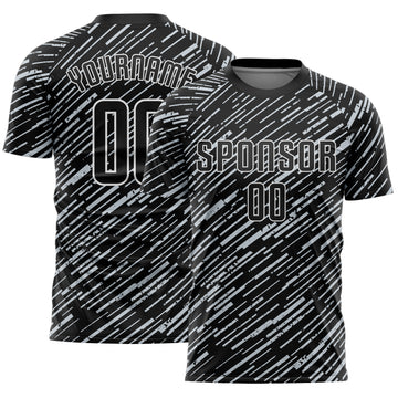 Custom Black Silver-White Line Sports Sublimation Soccer Uniform Jersey