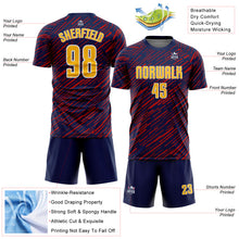 Charger l'image dans la galerie, Custom Navy Gold Red-White Line Sports Sublimation Soccer Uniform Jersey
