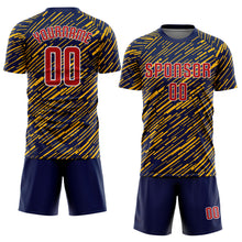 Charger l'image dans la galerie, Custom Navy Red Gold-White Line Sports Sublimation Soccer Uniform Jersey
