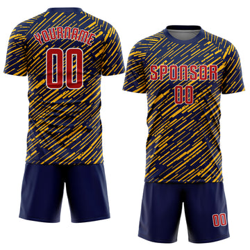 Custom Navy Red Gold-White Line Sports Sublimation Soccer Uniform Jersey