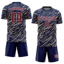Загрузить изображение в средство просмотра галереи, Custom Navy Crimson Cream-White Line Sports Sublimation Soccer Uniform Jersey
