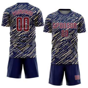 Custom Navy Crimson Cream-White Line Sports Sublimation Soccer Uniform Jersey