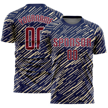 Custom Navy Crimson Cream-White Line Sports Sublimation Soccer Uniform Jersey