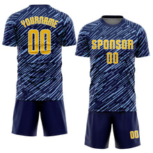 Загрузить изображение в средство просмотра галереи, Custom Navy Yellow Light Blue-White Line Sports Sublimation Soccer Uniform Jersey
