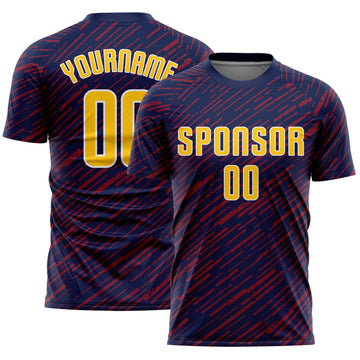 Custom Navy Yellow Crimson-White Line Sports Sublimation Soccer Uniform Jersey
