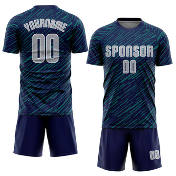 Custom Navy Gray Teal-White Line Sports Sublimation Soccer Uniform Jersey
