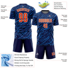 Charger l'image dans la galerie, Custom Navy Orange Powder Blue-White Line Sports Sublimation Soccer Uniform Jersey
