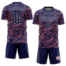 Charger l'image dans la galerie, Custom Navy Medium Pink-White Line Sports Sublimation Soccer Uniform Jersey
