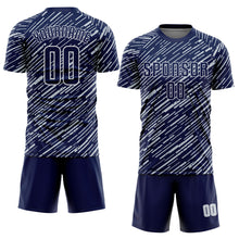 Загрузить изображение в средство просмотра галереи, Custom Navy Silver-White Line Sports Sublimation Soccer Uniform Jersey
