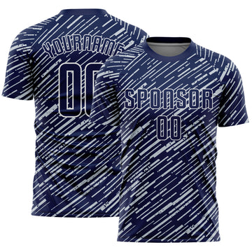 Custom Navy Silver-White Line Sports Sublimation Soccer Uniform Jersey