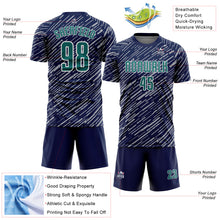 Charger l'image dans la galerie, Custom Navy Teal Gray-White Line Sports Sublimation Soccer Uniform Jersey

