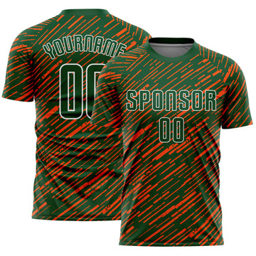 Custom Green Orange-White Line Sports Sublimation Soccer Uniform Jersey