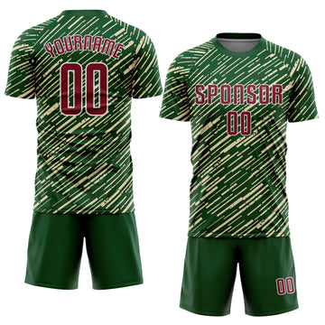 Custom Green Crimson Cream-White Line Sports Sublimation Soccer Uniform Jersey