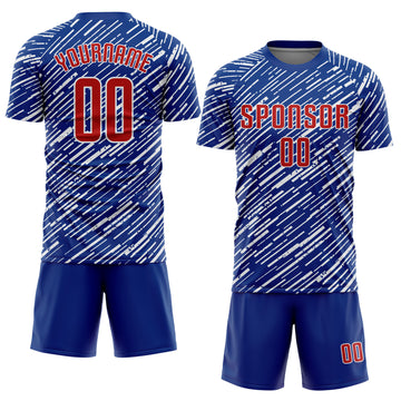 Custom Royal Red-White Line Sports Sublimation Soccer Uniform Jersey