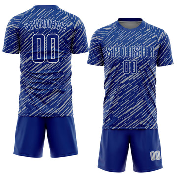 Custom Royal Gray-White Line Sports Sublimation Soccer Uniform Jersey