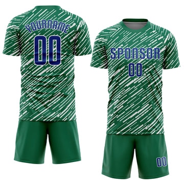 Custom Kelly Green Royal-White Line Sports Sublimation Soccer Uniform Jersey