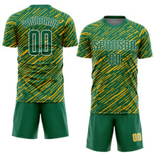 Laden Sie das Bild in den Galerie-Viewer, Custom Kelly Green Gold-White Line Sports Sublimation Soccer Uniform Jersey
