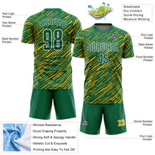 Laden Sie das Bild in den Galerie-Viewer, Custom Kelly Green Gold-White Line Sports Sublimation Soccer Uniform Jersey
