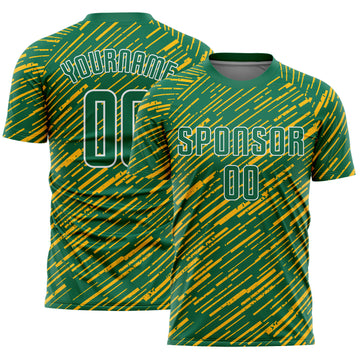 Custom Kelly Green Gold-White Line Sports Sublimation Soccer Uniform Jersey