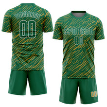 Laden Sie das Bild in den Galerie-Viewer, Custom Kelly Green Old Gold-White Line Sports Sublimation Soccer Uniform Jersey
