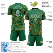Laden Sie das Bild in den Galerie-Viewer, Custom Kelly Green Old Gold-White Line Sports Sublimation Soccer Uniform Jersey

