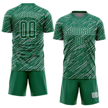 Custom Kelly Green Gray-White Line Sports Sublimation Soccer Uniform Jersey