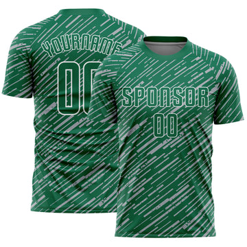 Custom Kelly Green Gray-White Line Sports Sublimation Soccer Uniform Jersey