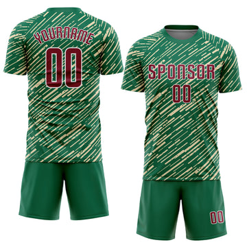 Custom Kelly Green Crimson Cream-White Line Sports Sublimation Soccer Uniform Jersey