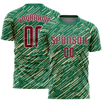 Custom Kelly Green Crimson Cream-White Line Sports Sublimation Soccer Uniform Jersey