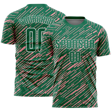 Custom Kelly Green Medium Pink-White Line Sports Sublimation Soccer Uniform Jersey