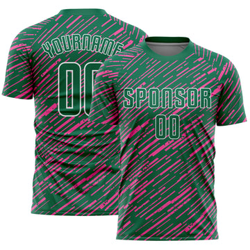 Custom Kelly Green Pink-White Line Sports Sublimation Soccer Uniform Jersey