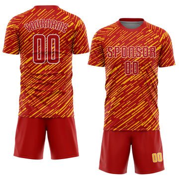 Custom Red Gold-White Line Sports Sublimation Soccer Uniform Jersey