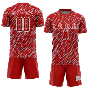 Custom Red Gray-White Line Sports Sublimation Soccer Uniform Jersey