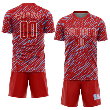 Custom Red Light Blue-White Line Sports Sublimation Soccer Uniform Jersey